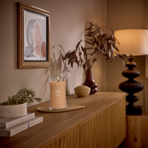Vela Grande Hourglass Avellana Tostada con mecha de madera WoodWick