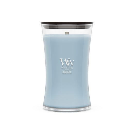 Vela Grande Hourglass Bruma del Lago con mecha de madera WoodWick