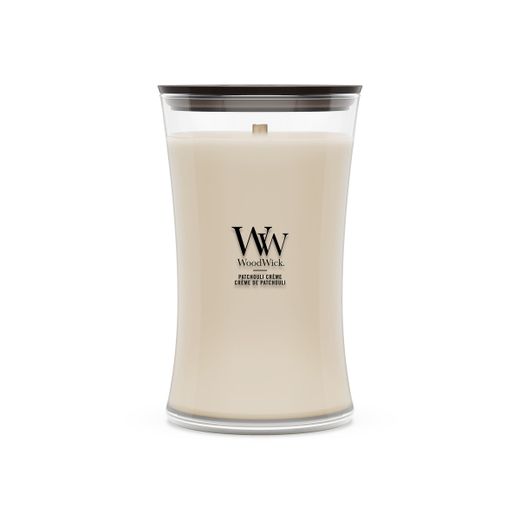 Vela Grande Hourglass Crema de Pachulí con mecha de madera WoodWick