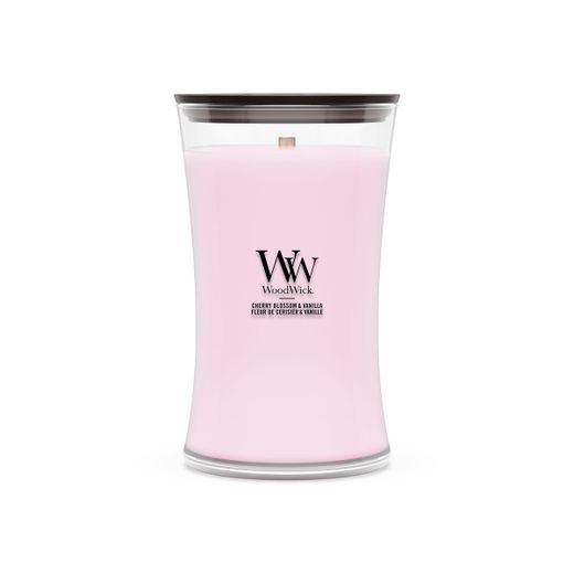 Vela Grande Hourglass Flor de Cerezo y Vainilla con mecha de madera WoodWick