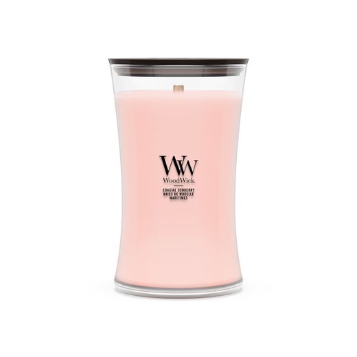 Vela Grande Hourglass Frutos Rojos Costeros con mecha de madera WoodWick