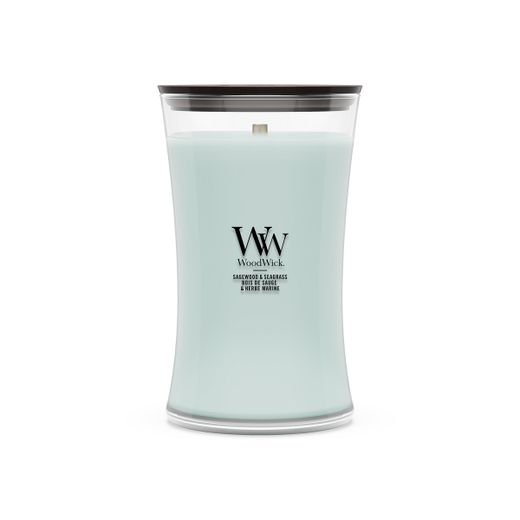 Vela Grande Hourglass Madera de Salvia y Hierba Marina con mecha de madera WoodWick