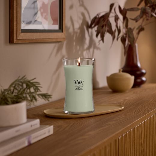 Vela Grande Hourglass Matcha Cítrico con mecha de madera WoodWick