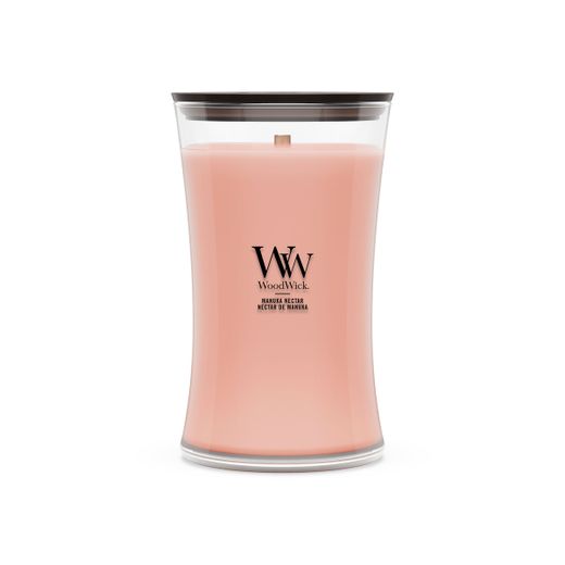 Vela Grande Hourglass Néctar de Manuka con mecha de madera WoodWick