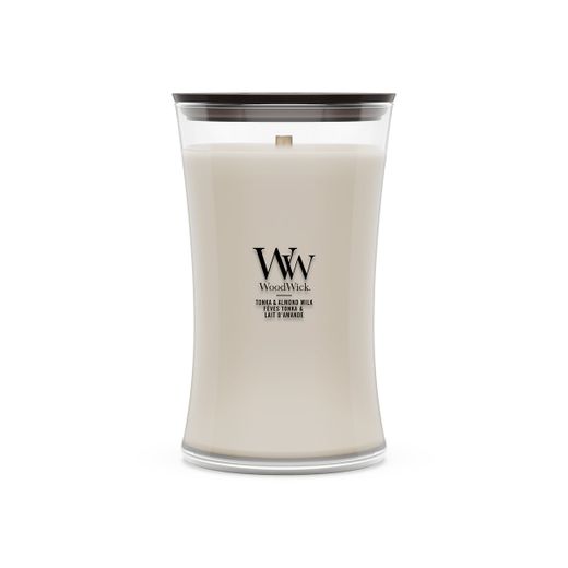 Vela Grande Hourglass Tonka y Leche de Almendra con mecha de madera WoodWick