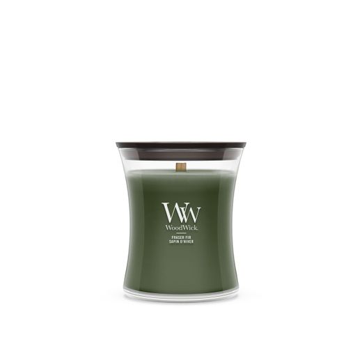 Vela Mediana Hourglass Abeto Fraser con mecha de madera WoodWick