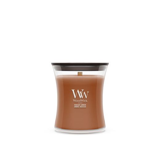 Vela Mediana Hourglass Ámbar Radiante con mecha de madera WoodWick