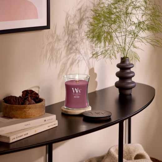 Vela Mediana Hourglass Cereza Negra con mecha de madera WoodWick