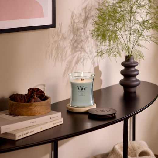 Vela Mediana Hourglass Fireside con mecha de madera WoodWick