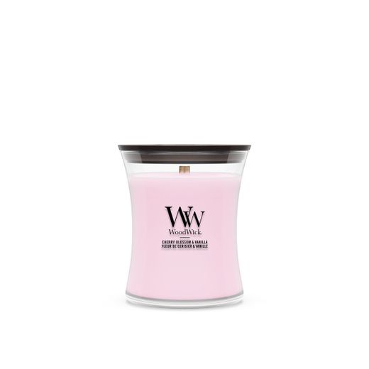 Vela Mediana Hourglass Flor de Cerezo y Vainilla con mecha de madera WoodWick