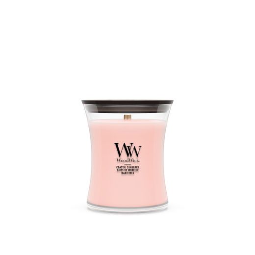 Vela Mediana Hourglass Frutos Rojos Costeros con mecha de madera WoodWick
