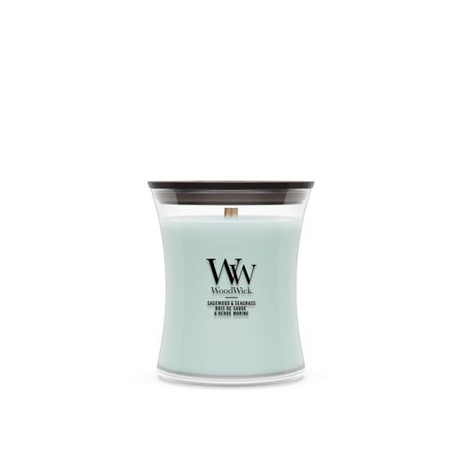 Vela Mediana Hourglass Madera de Salvia y Hierba Marina con mecha de madera WoodWick