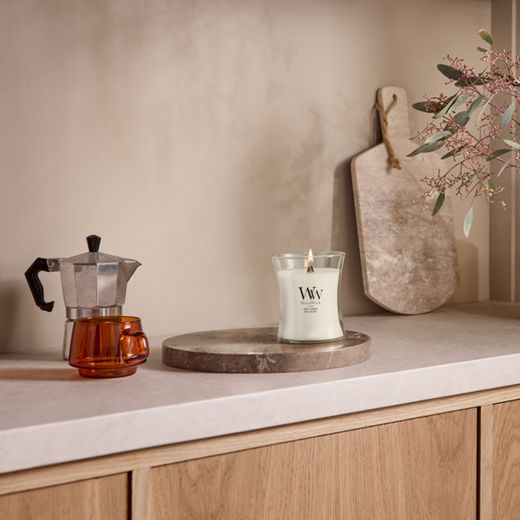 Vela Mediana Hourglass Miel Blanca con mecha de madera WoodWick