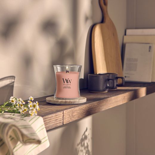 Vela Mediana Hourglass Néctar de Manuka con mecha de madera WoodWick