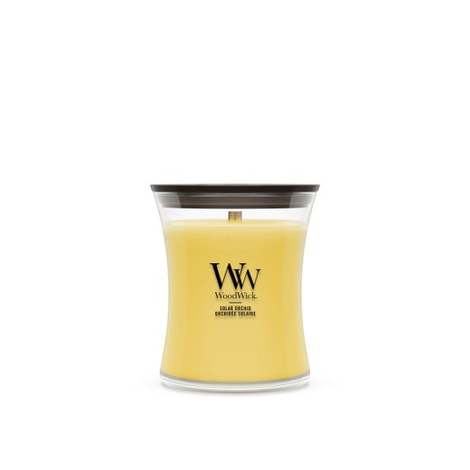 Vela Mediana Hourglass Orquídea Solar con mecha de madera WoodWick