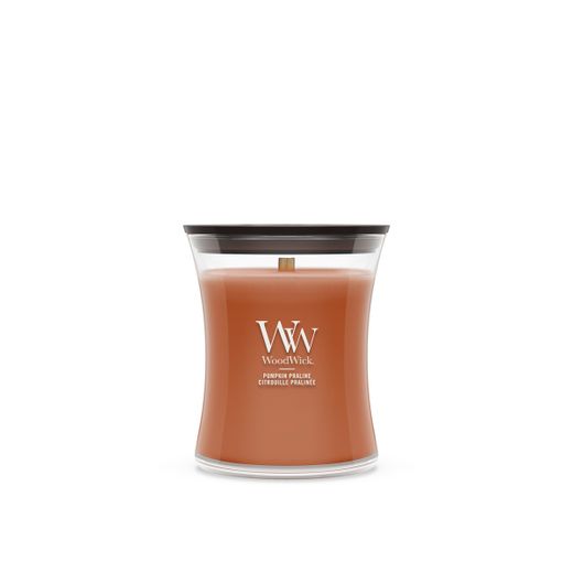 Vela Mediana Hourglass Praliné de Calabaza con mecha de madera WoodWick