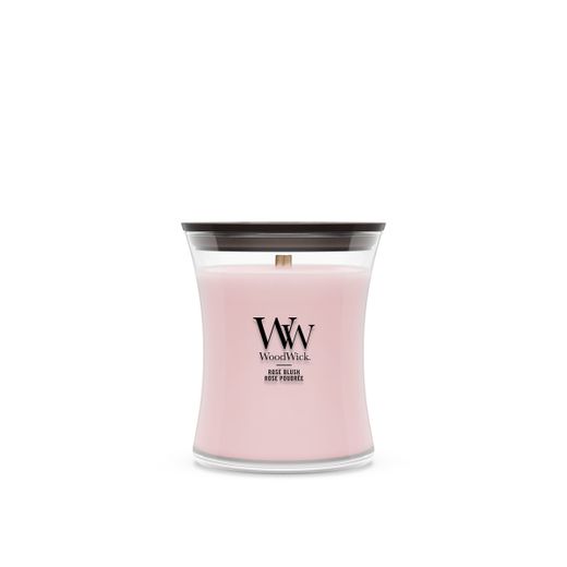 Vela Mediana Hourglass Rubor de Rosa con mecha de madera WoodWick