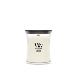 Vela Mediana Hourglass Teca Blanca con mecha de madera WoodWick