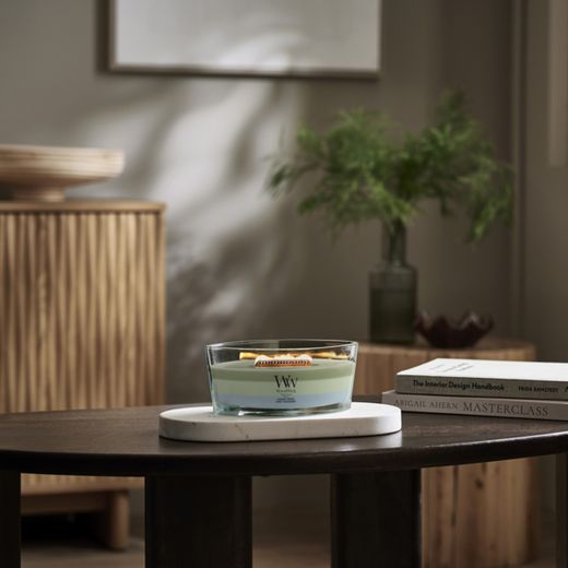 Vela Trilogy Ellipse Bosques Verdes con mecha de madera WoodWick