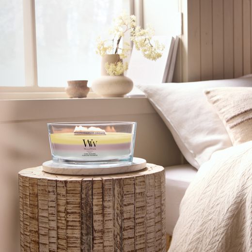 Vela Trilogy Ellipse Flores en Flor con mecha de madera WoodWick