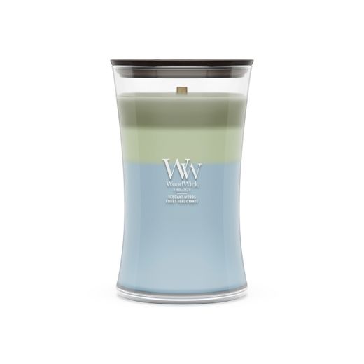 Vela Trilogy Grande Bosques Verdes con mecha de madera WoodWick