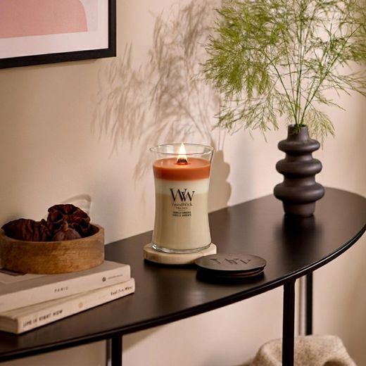 Vela Trilogy Grande Brasas de Vainilla con mecha de madera WoodWick