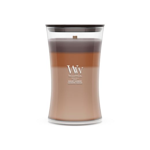 Vela Trilogy Grande Cachemira Radiante con mecha de madera WoodWick