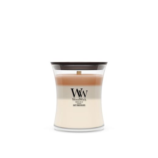 Vela Trilogy Mediana Café Macchiato con mecha de madera WoodWick