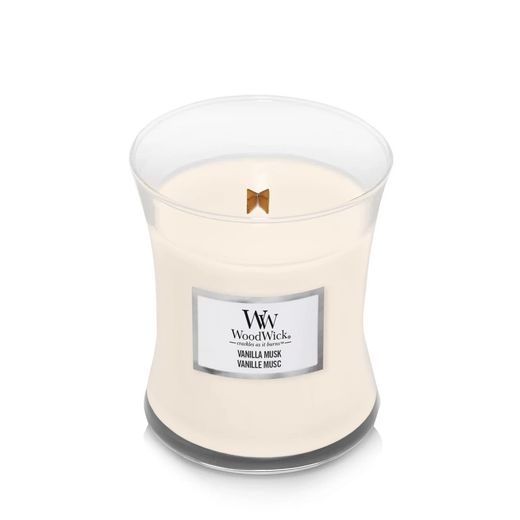 Vela Woodwick Mediana Vainilla Musk Mecha de Madera